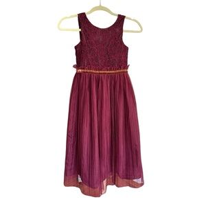 NANETTE Tulle and Lace Sparkly Burgundy Party Dress Flower Girl Princess Size 8